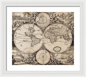 Old 1675 Map Of The World - Framed Print