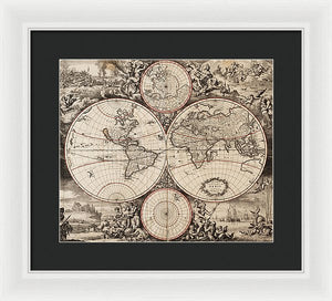 Old 1675 Map Of The World - Framed Print