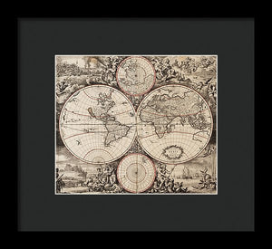 Old 1675 Map Of The World - Framed Print