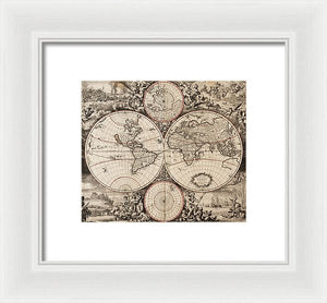 Old 1675 Map Of The World - Framed Print