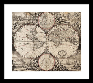 Old 1675 Map Of The World - Framed Print