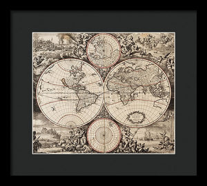 Old 1675 Map Of The World - Framed Print