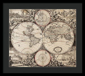 Old 1675 Map Of The World - Framed Print