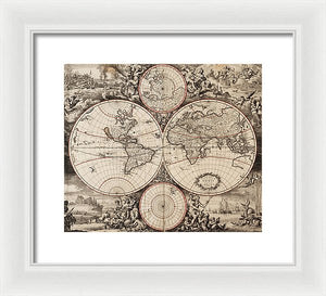 Old 1675 Map Of The World - Framed Print