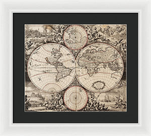 Old 1675 Map Of The World - Framed Print