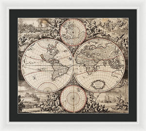 Old 1675 Map Of The World - Framed Print