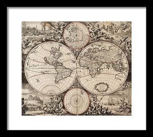 Old 1675 Map Of The World - Framed Print