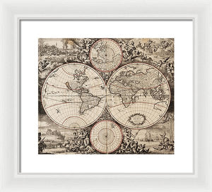 Old 1675 Map Of The World - Framed Print