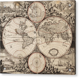 Old 1675 Map Of The World - Acrylic Print