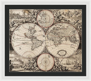 Old 1675 Map Of The World - Framed Print