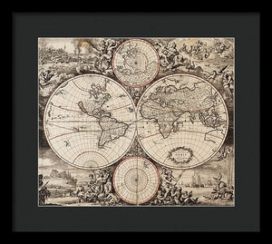 Old 1675 Map Of The World - Framed Print