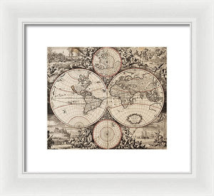 Old 1675 Map Of The World - Framed Print