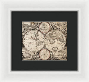 Old 1675 Map Of The World - Framed Print