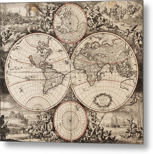 Old 1675 Map Of The World - Metal Print