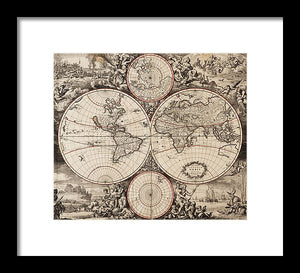 Old 1675 Map Of The World - Framed Print