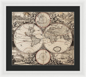 Old 1675 Map Of The World - Framed Print