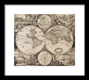 Old 1675 Map Of The World - Framed Print