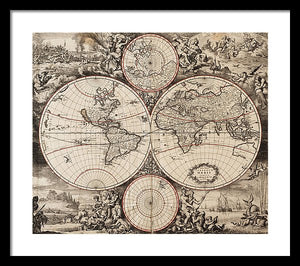 Old 1675 Map Of The World - Framed Print