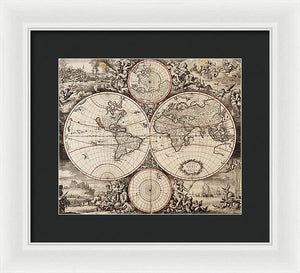 Old 1675 Map Of The World - Framed Print