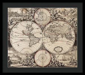 Old 1675 Map Of The World - Framed Print