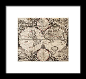 Old 1675 Map Of The World - Framed Print