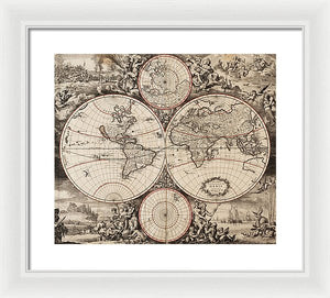 Old 1675 Map Of The World - Framed Print