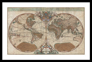 Old 1691 Map Of The World - Framed Print