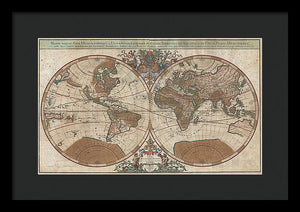 Old 1691 Map Of The World - Framed Print