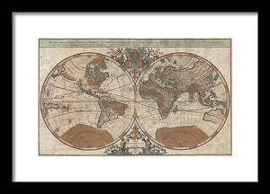 Old 1691 Map Of The World - Framed Print