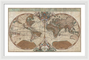 Old 1691 Map Of The World - Framed Print