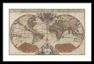 Old 1691 Map Of The World - Framed Print