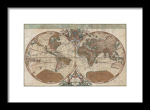 Old 1691 Map Of The World - Framed Print