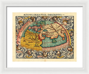 Old 16th Century Map Of The World - Framed Print