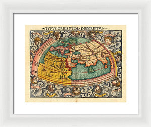 Old 16th Century Map Of The World - Framed Print