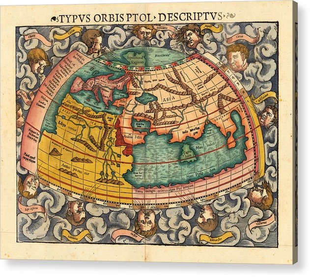 Old 16th Century Map Of The World - Acrylic Print