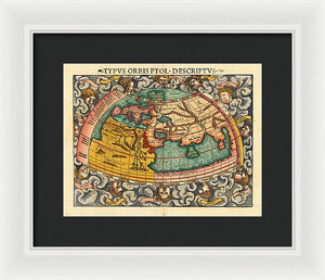 Old 16th Century Map Of The World - Framed Print