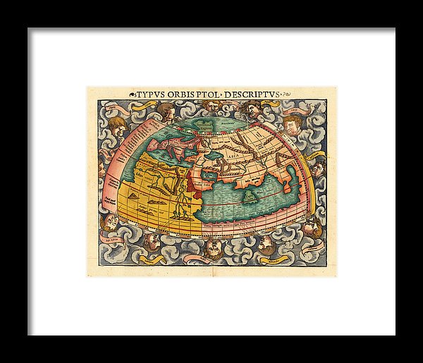 Old 16th Century Map Of The World - Framed Print