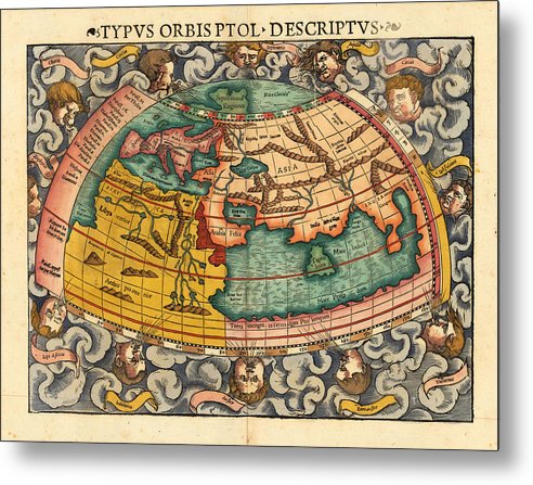 Old 16th Century Map Of The World - Metal Print