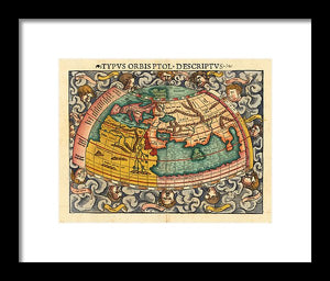 Old 16th Century Map Of The World - Framed Print