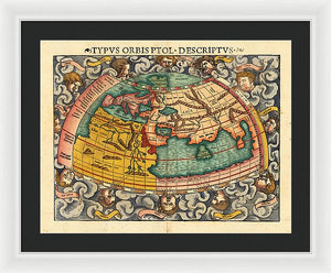 Old 16th Century Map Of The World - Framed Print