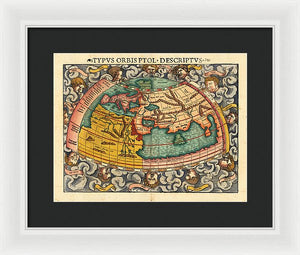 Old 16th Century Map Of The World - Framed Print