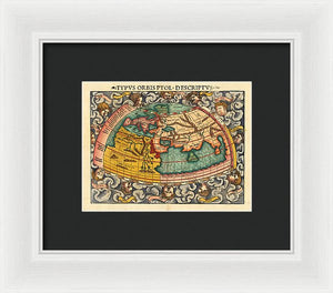 Old 16th Century Map Of The World - Framed Print