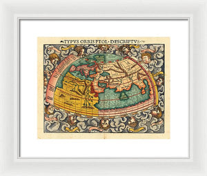 Old 16th Century Map Of The World - Framed Print