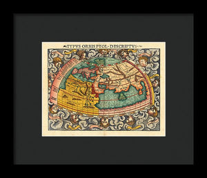 Old 16th Century Map Of The World - Framed Print