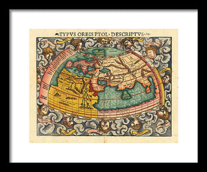 Old 16th Century Map Of The World - Framed Print