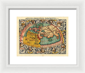 Old 16th Century Map Of The World - Framed Print