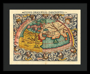 Old 16th Century Map Of The World - Framed Print