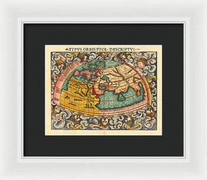 Old 16th Century Map Of The World - Framed Print