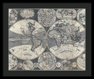 Old 1707 Map Of The World - Framed Print