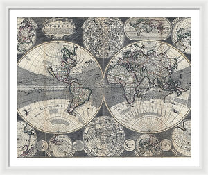 Old 1707 Map Of The World - Framed Print